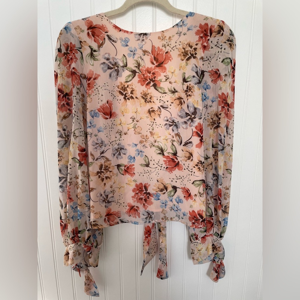 Olivaceous Multicolor Floral Open Back Blouse, Size Medium